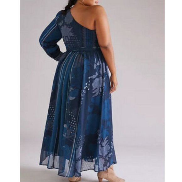 Anthropologie Nikita Mhaisalkar 2X NWT One-Shoulder Maxi Dress Navy Blue - Picture 4 of 12